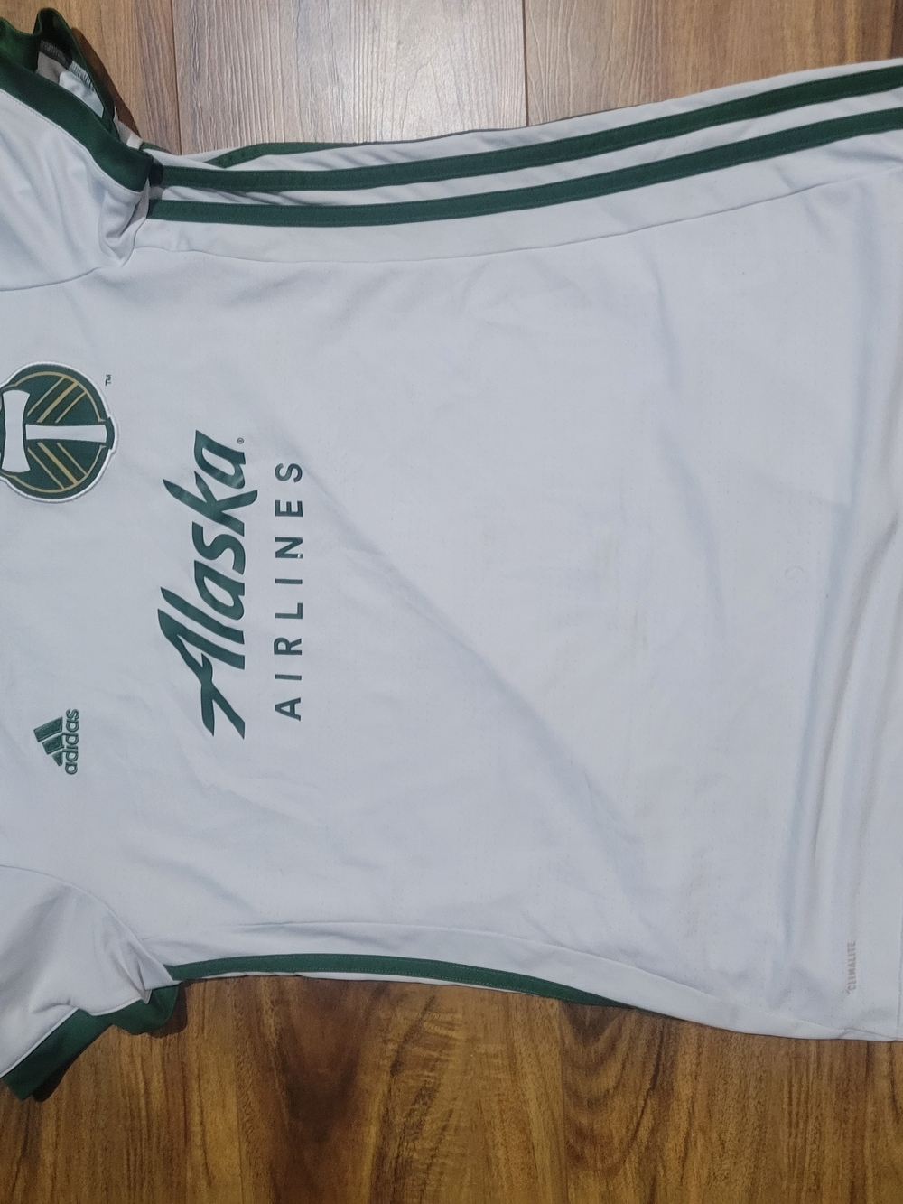 adidas White and Green Alaska Airlines Men’s Soccer Jersey